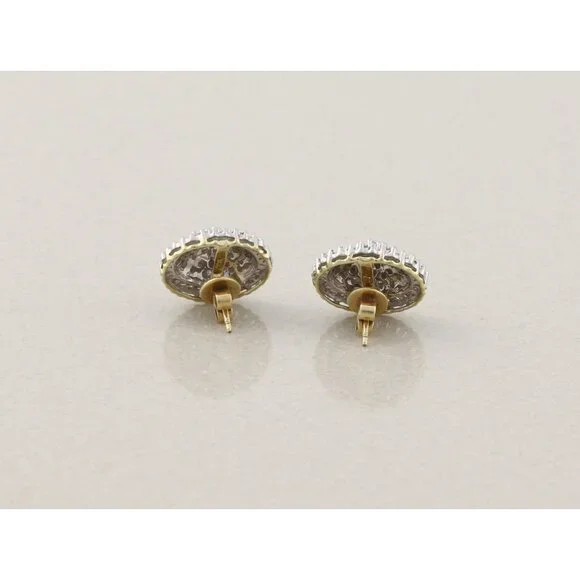 10k Yellow Gold 1 Carat Diamond Cluster Earrings Large Sparkly Studs 5/8" x 1/2" - Picture 7 of 8